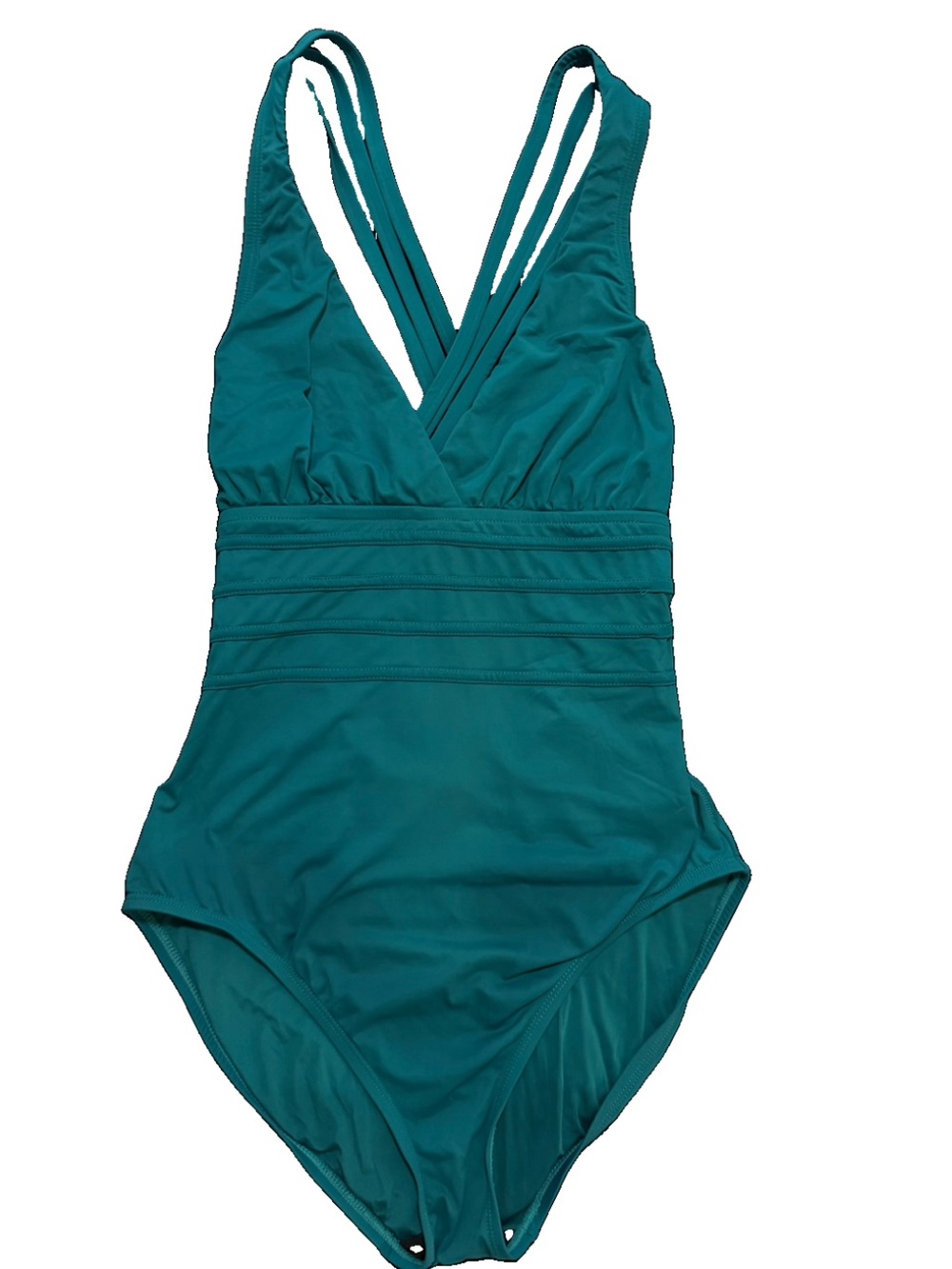 La Blanca Island Goddess Teal One-Piece Swimsuit V-Neck and tummy control